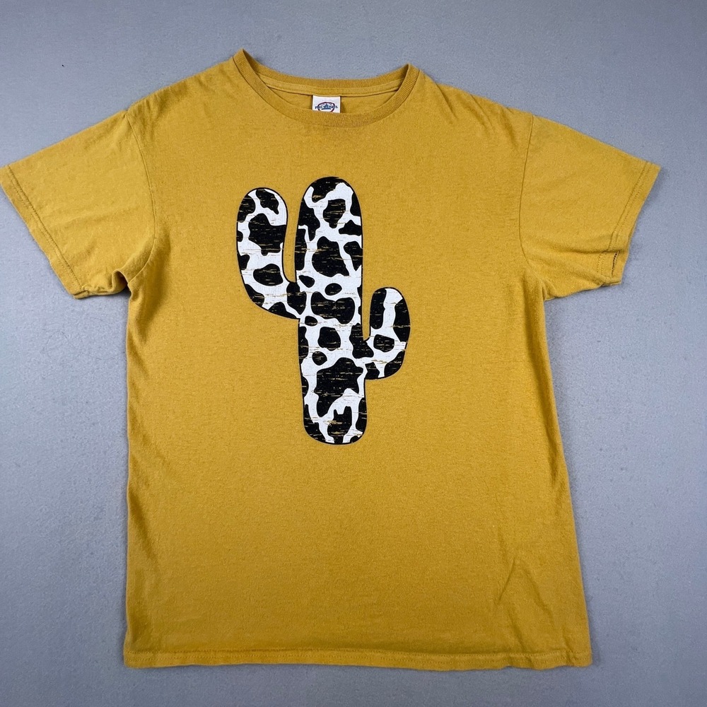 Cow Print‎ Cactus T-Shirt Mens Small Gold Graphic Western Desert Tee Delta VTG